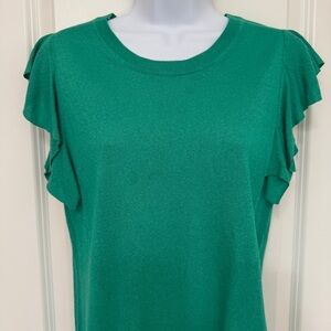 Banana Republic Knit Top Ruffle Sleeve Emerald Green M